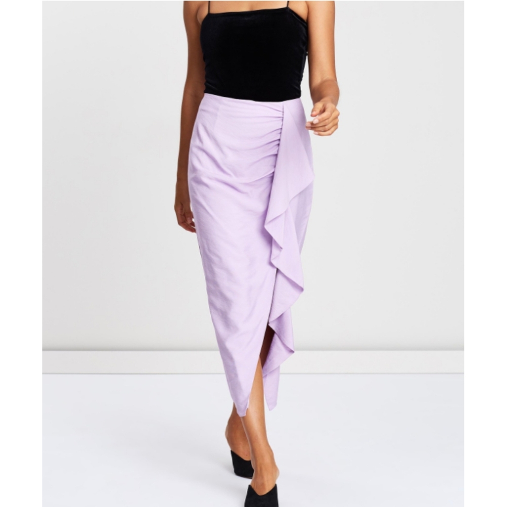 Keepsake the Label Lilac Luminous Ruffled Midi Skirt Size XS